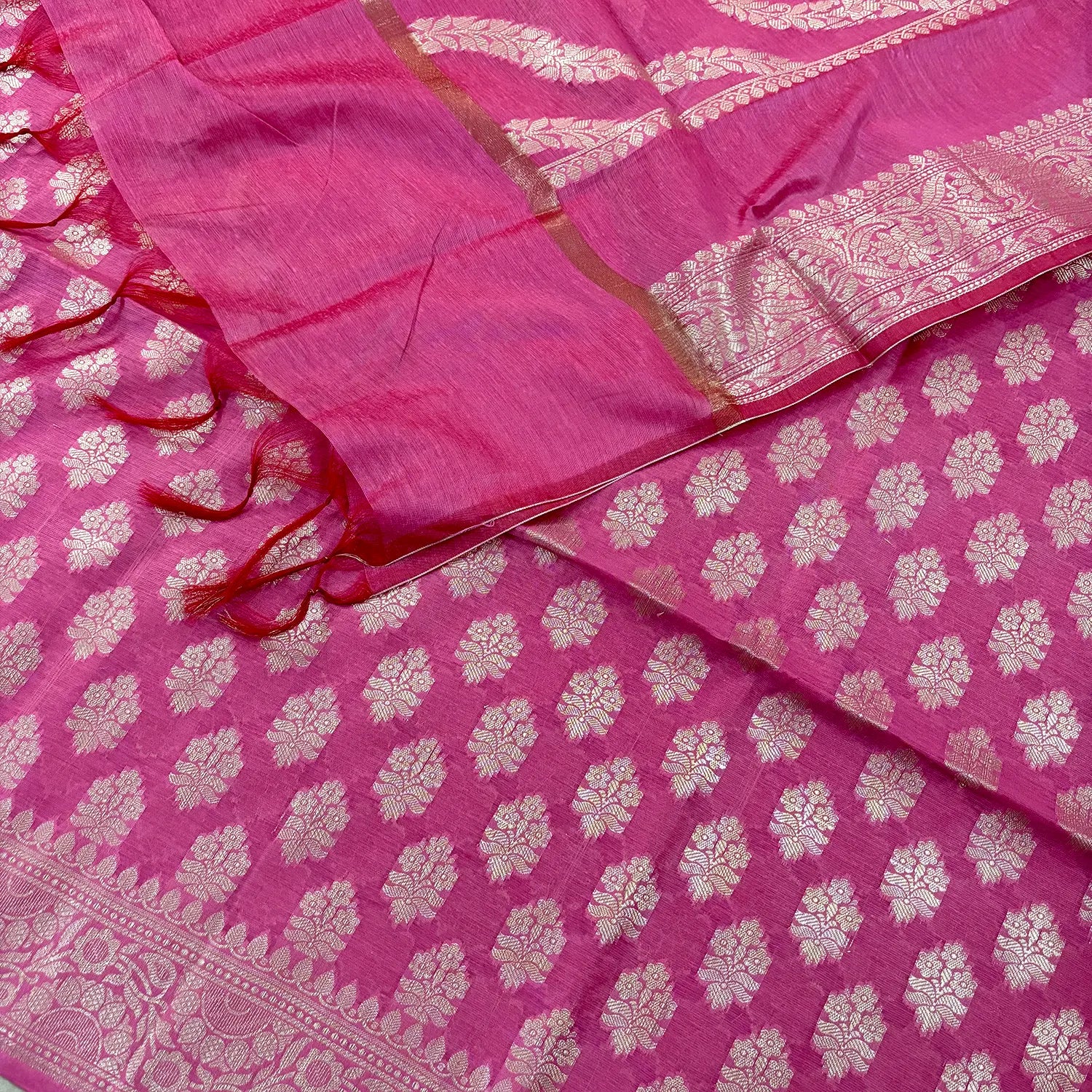 Pink Tri Phool Banarasi Silk Suit