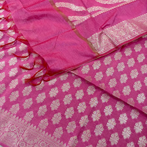 Pink Tri Phool Banarasi Silk Suit