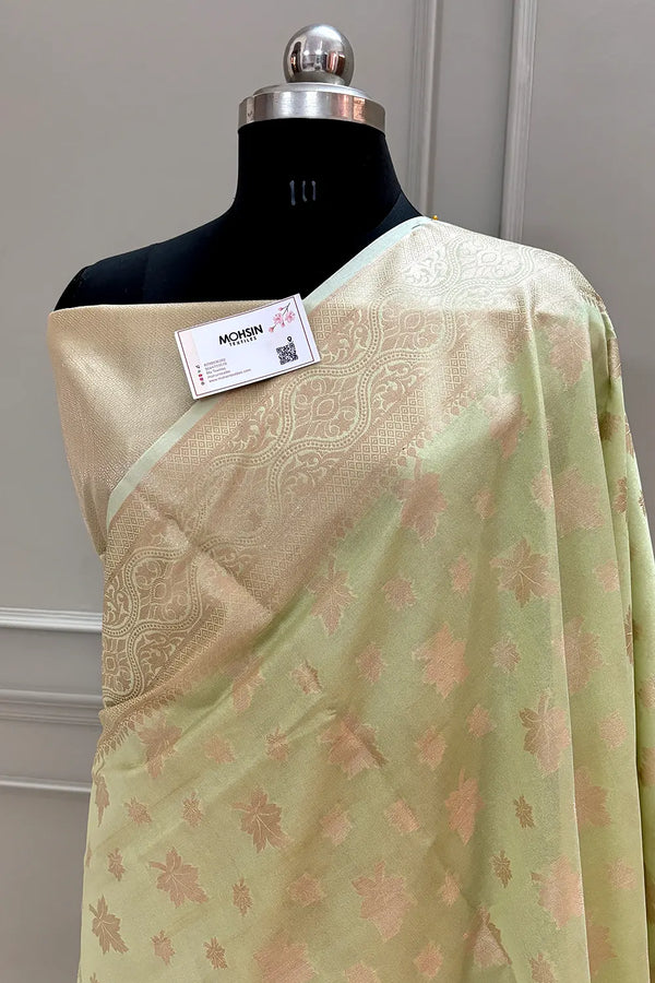 Pista Daab Buti Chanderi Silk Banarasi Saree