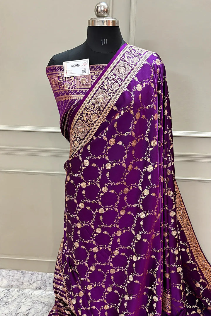 Purple Albeli Jaal Katan Silk Banarasi Saree