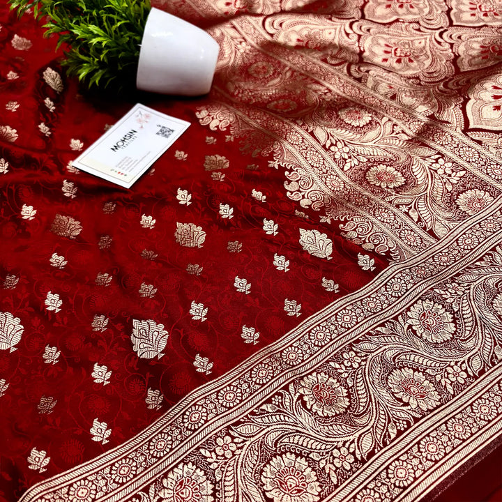 Red Golden Zari Katan Silk Banarasi Saree