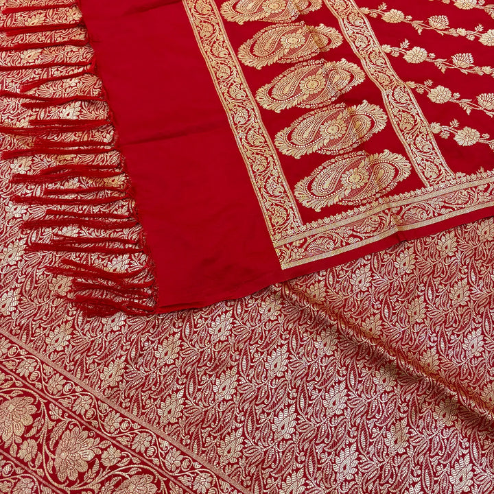 Red Golden Zari Katan Silk Banarasi Suit