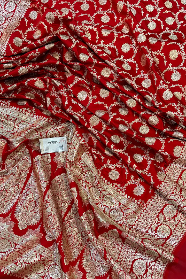 Red Golden Zari Katan Silk Banarasi Saree