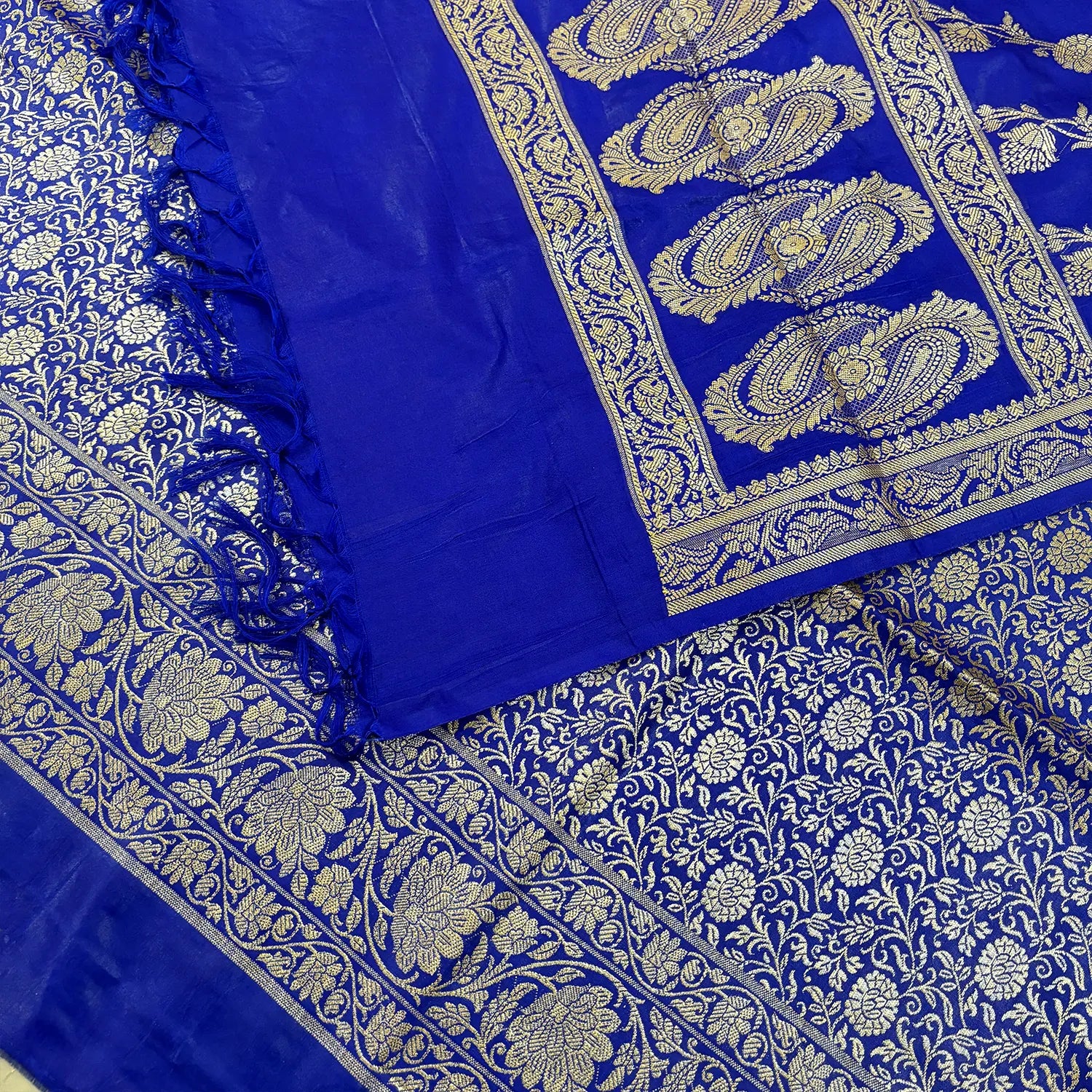 Royal Blue Golden Zari Katan Silk Banarasi Suit
