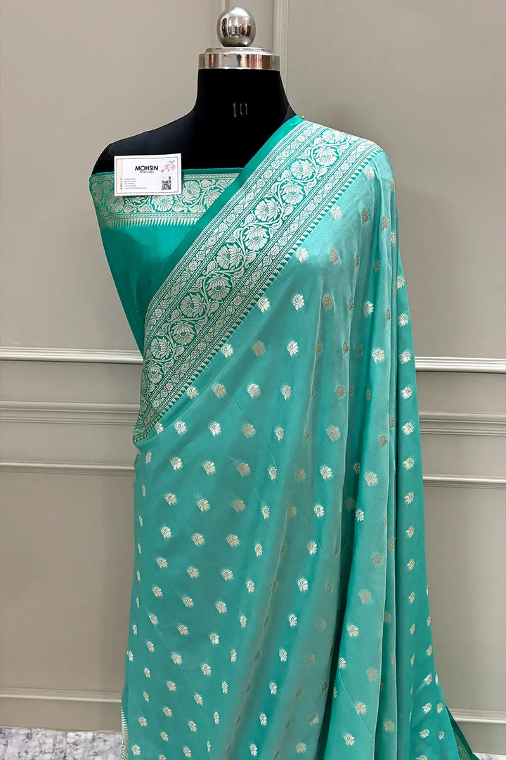 Sea Green and Mint Ghonga Buti Katan Silk Banarasi Saree