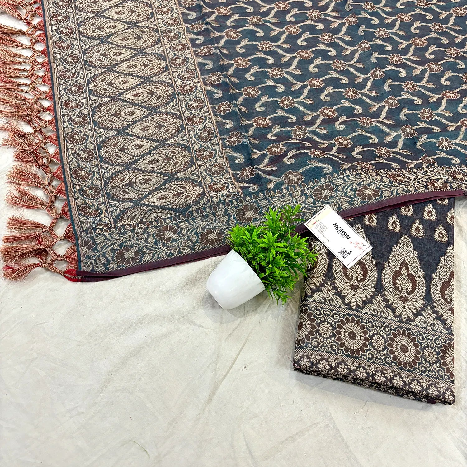 Teal Agni Buti Cotton Silk Banarasi Suit