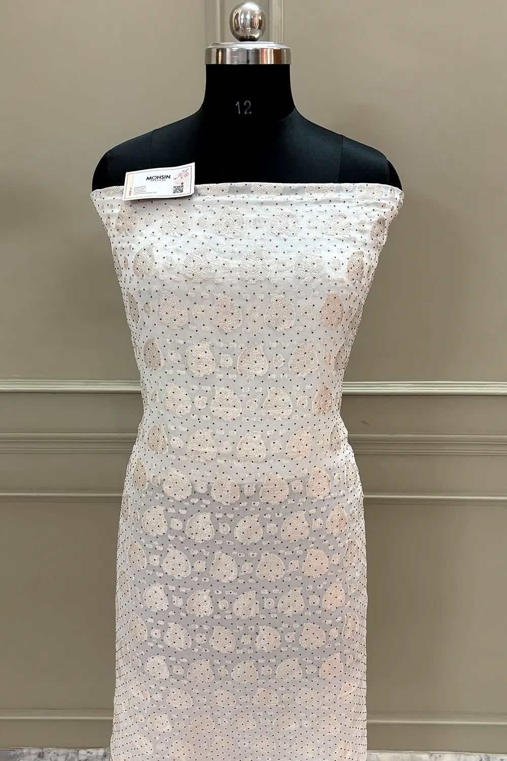 White Patta Siroski Stone Georgette Silk Banarasi Suit