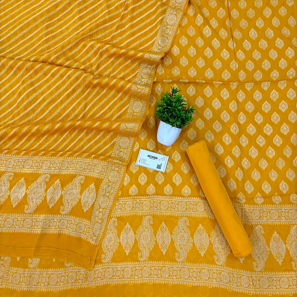 Yellow Jaguar Buti Georgette Silk Banarasi Suit