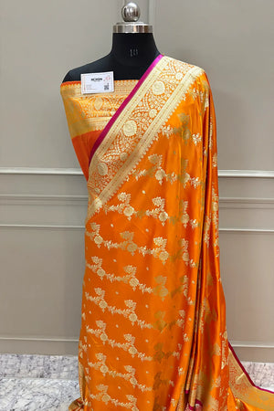 Yellow Papakipari Katan Silk Banarasi Saree