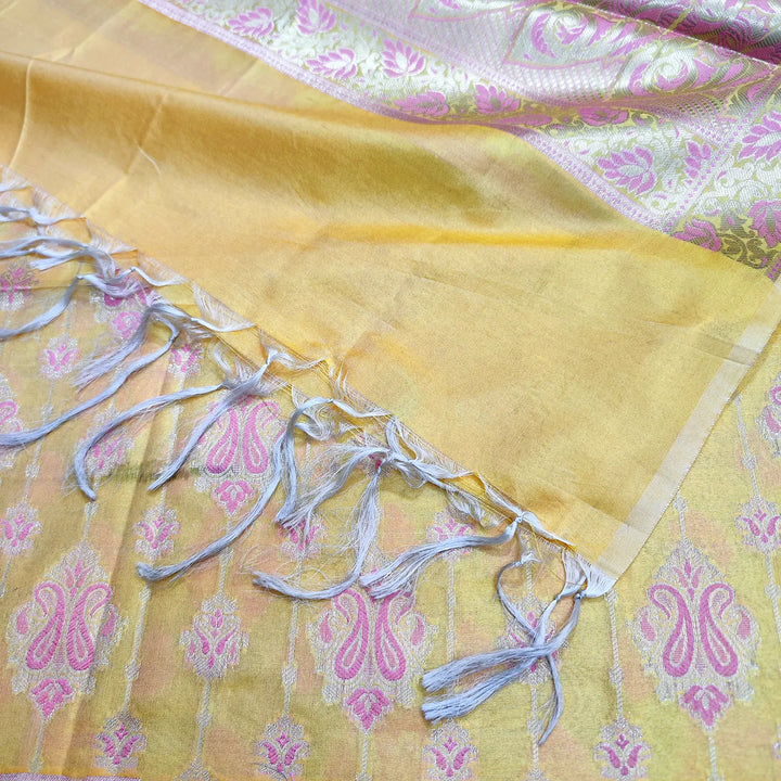 Yellow Pink Meena Katan Silk Banarasi Suit