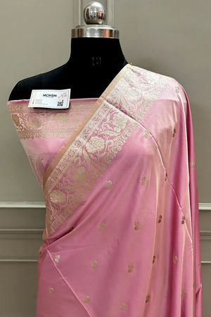 Baby Pink Babu Buti Katan Silk Banarasi Saree
