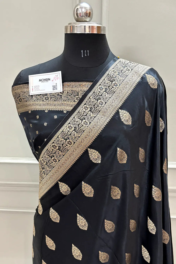 Black Badami Buta Katan Silk Banarasi Saree