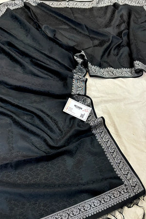 Black Resham Zari Silk Banarasi Stole