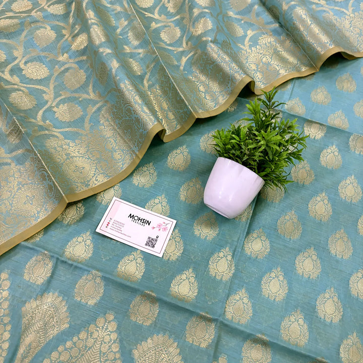 Firozi Ikka Buti Banarasi Silk Suit