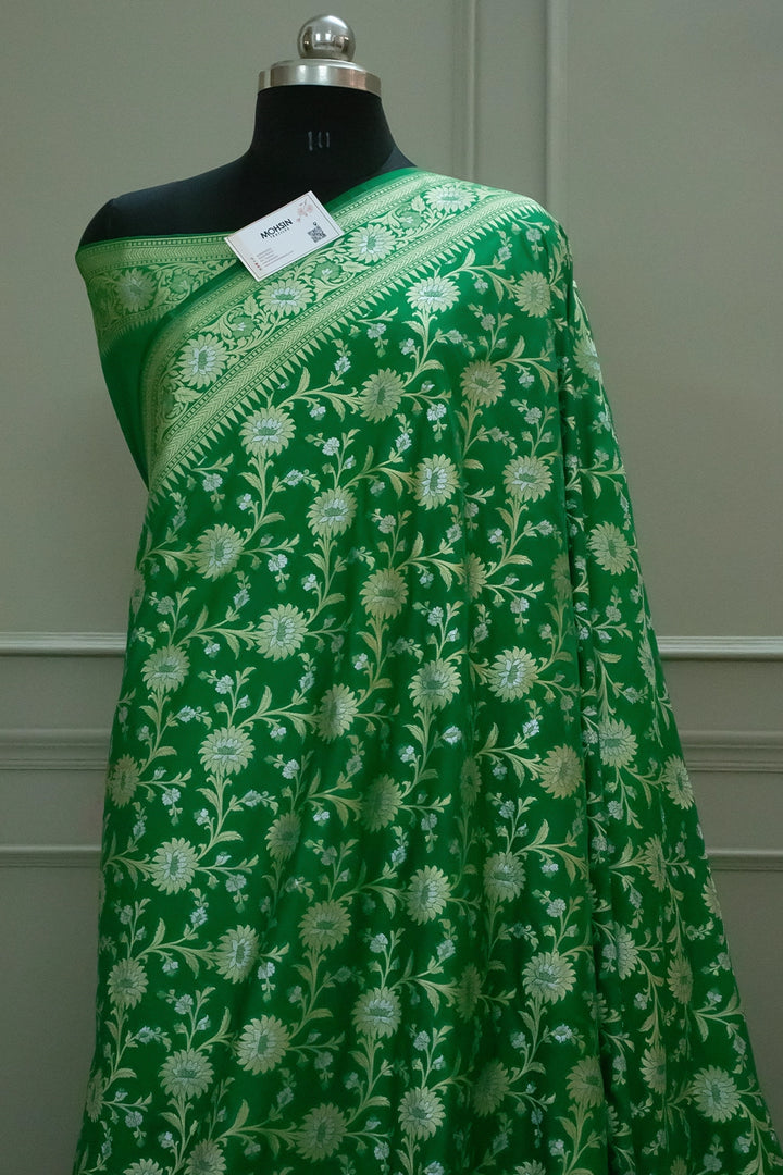 Green Ganga Jamuna Crepe Silk Banarasi Saree