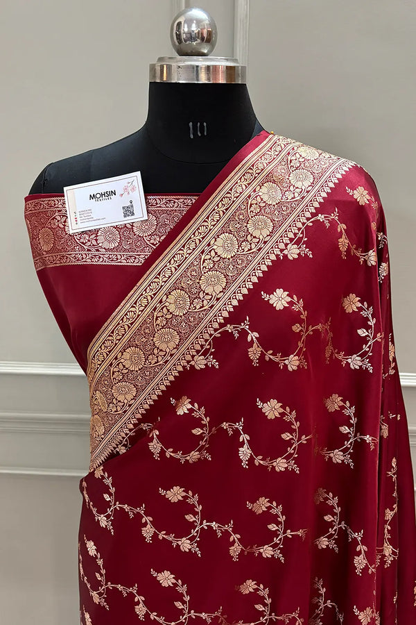 Maroon Jhadi Jaal Katan Silk Banarasi Saree