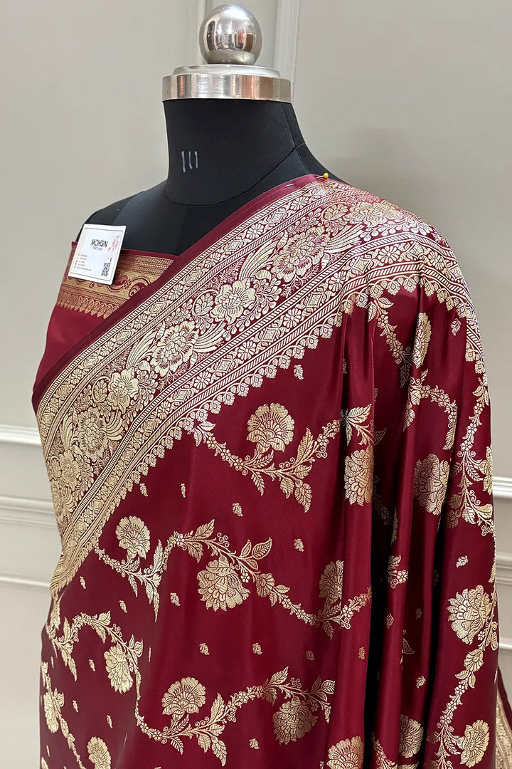 Maroon Tirchi Daal Katan Silk Banarasi Saree