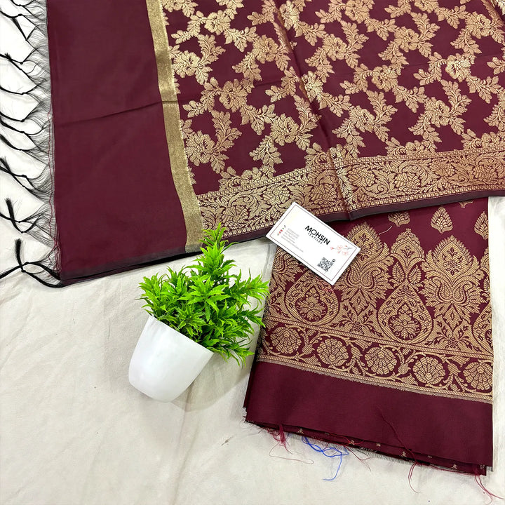 Maroon Xmas Tree Satin Silk Banarasi Suit