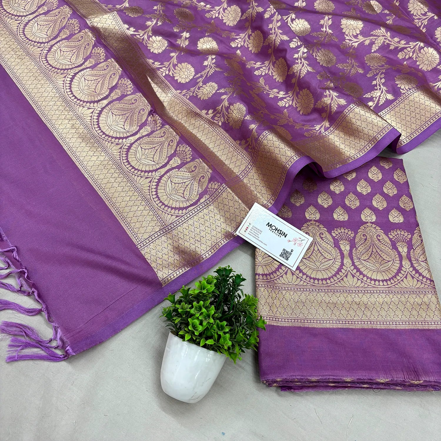 Mauve Gumbad Buti Katan Silk Banarasi Suit