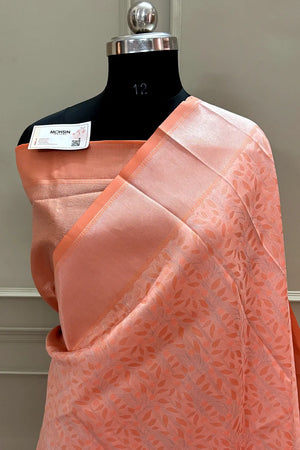 Peach Resham Zari Banarasi Silk Saree