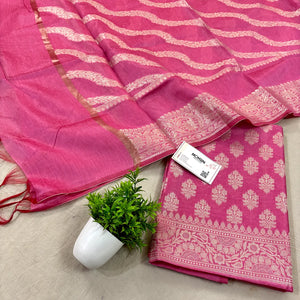Pink Tri Phool Banarasi Silk Suit
