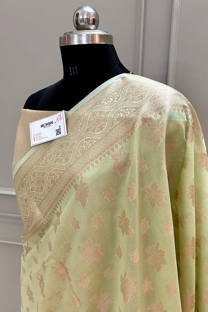 Pista Daab Buti Chanderi Silk Banarasi Saree