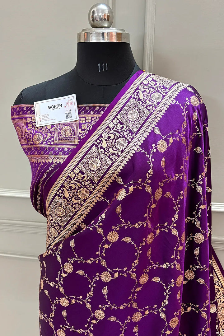 Purple Albeli Jaal Katan Silk Banarasi Saree