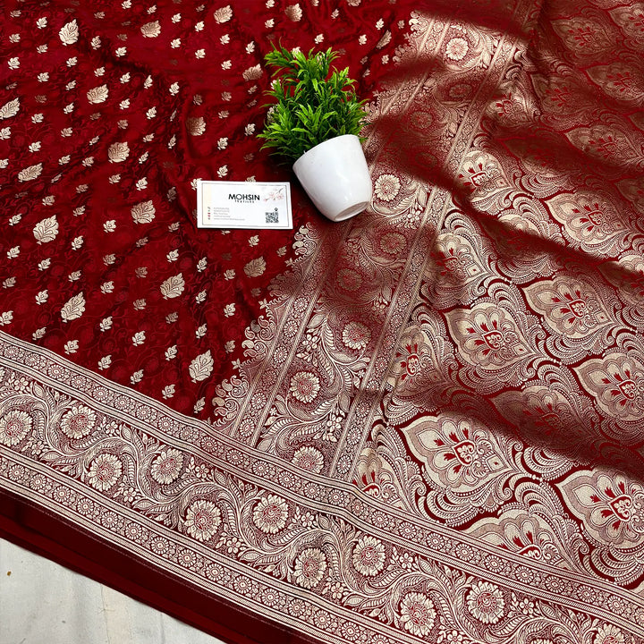 Red Golden Zari Katan Silk Banarasi Saree