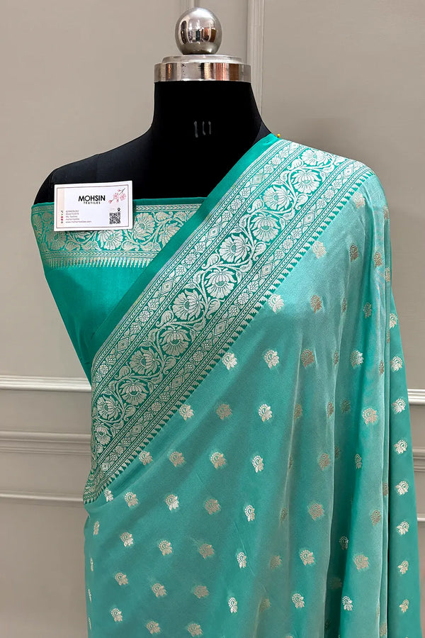 Sea Green and Mint Ghonga Buti Katan Silk Banarasi Saree