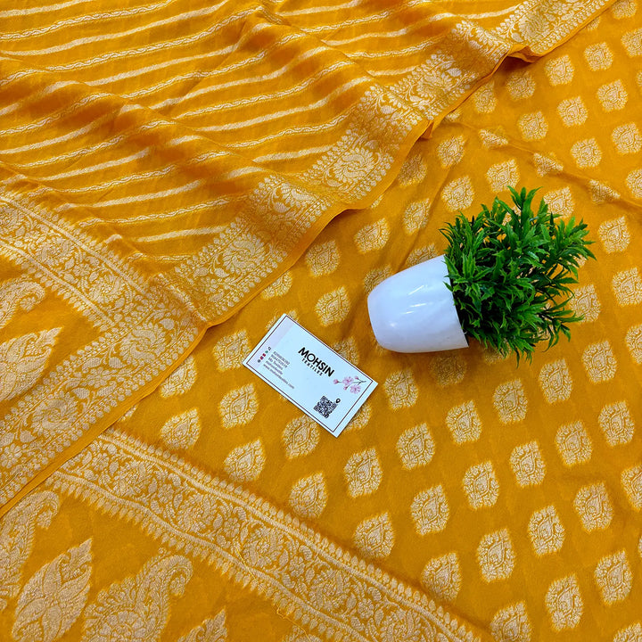 Yellow Jaguar Buti Georgette Silk Banarasi Suit