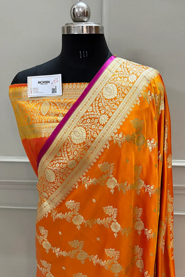 Yellow Papakipari Katan Silk Banarasi Saree