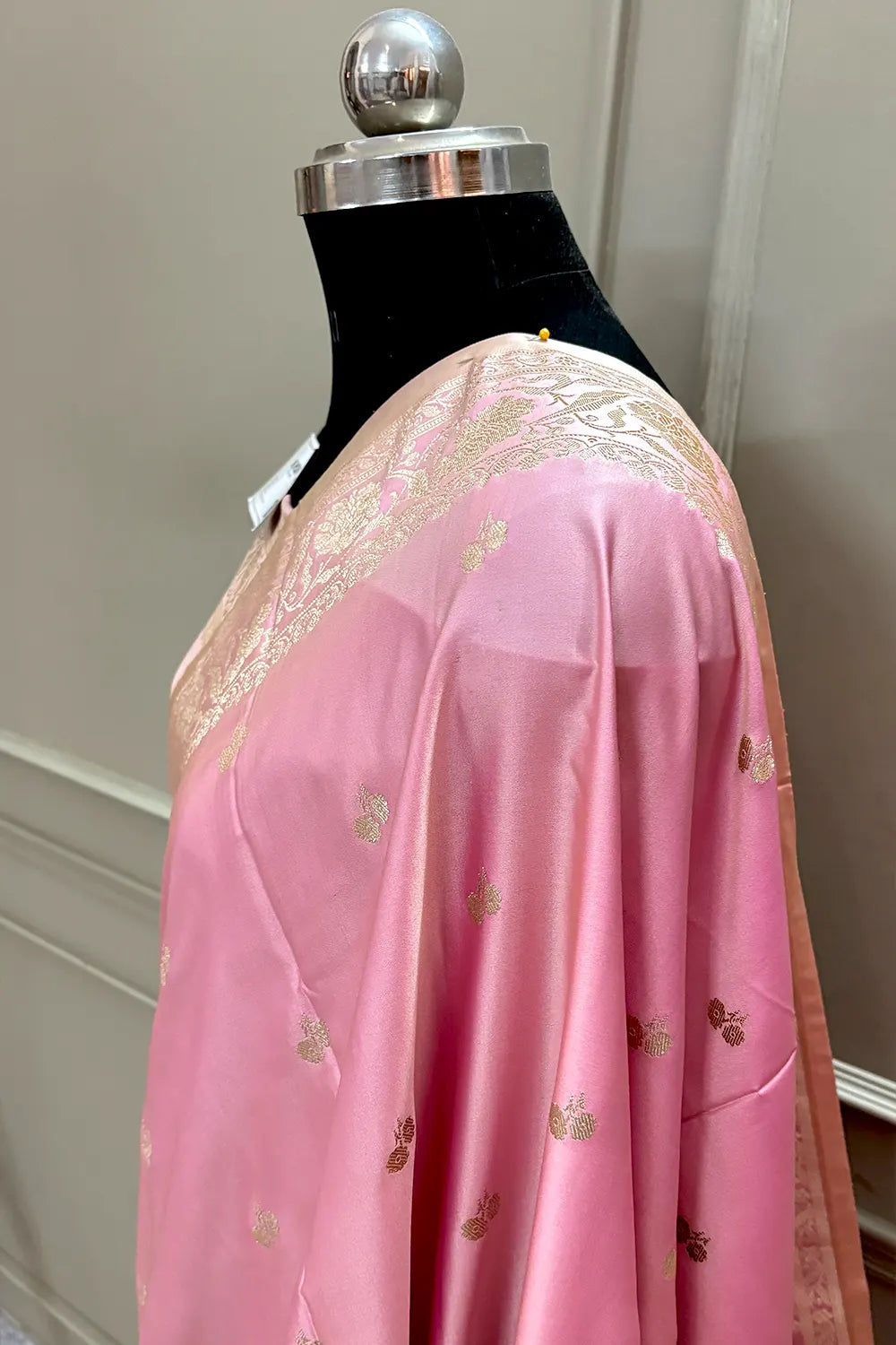 Baby Pink Babu Buti Katan Silk Banarasi Saree