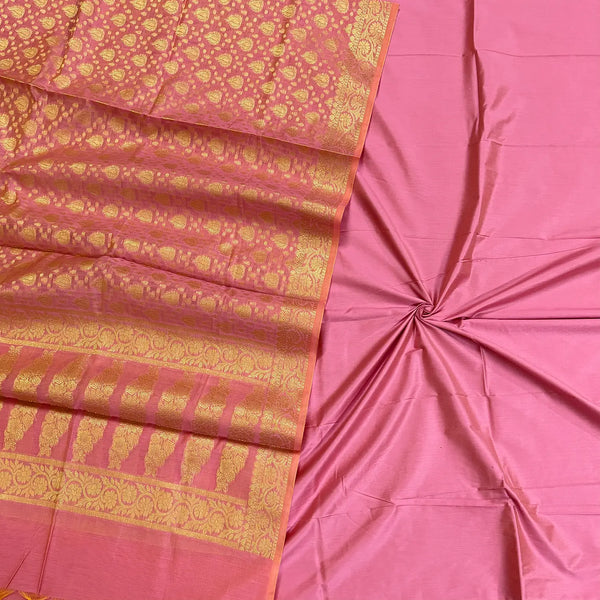Baby Pink Plain Banarasi Silk Suit With Zari Dupatta