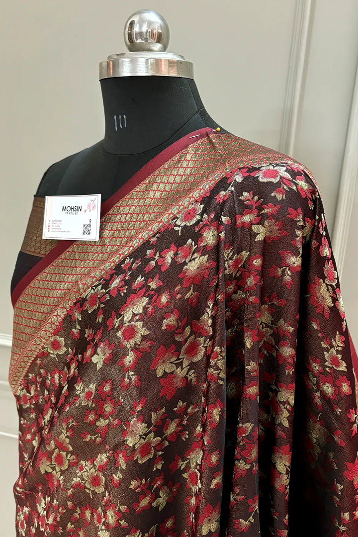 Maroon Jamawar Katan Silk Banarasi Saree