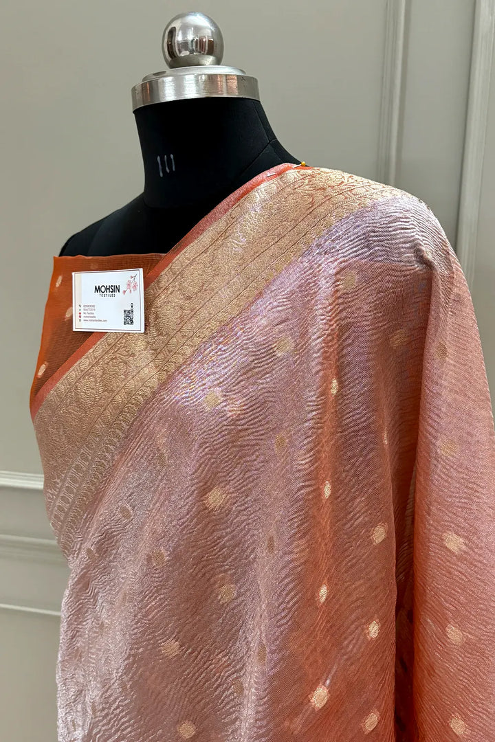 Orange Dollar Buti Crush Tissue Silk Banarasi Saree