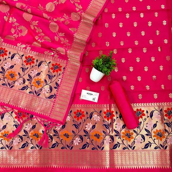 Pink Gulbagh Satin Silk Banarasi Suit