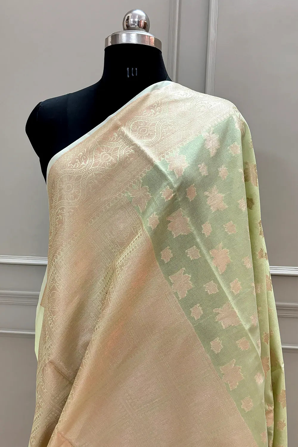 Pista Daab Buti Chanderi Silk Banarasi Saree