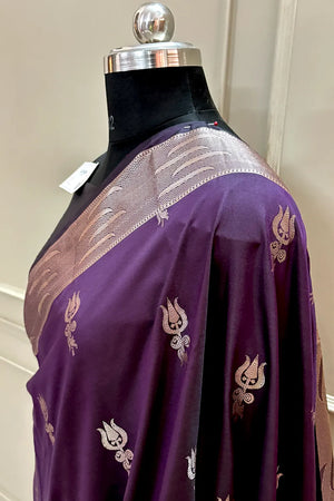Purple Kalyug Satin Silk Banarasi Saree