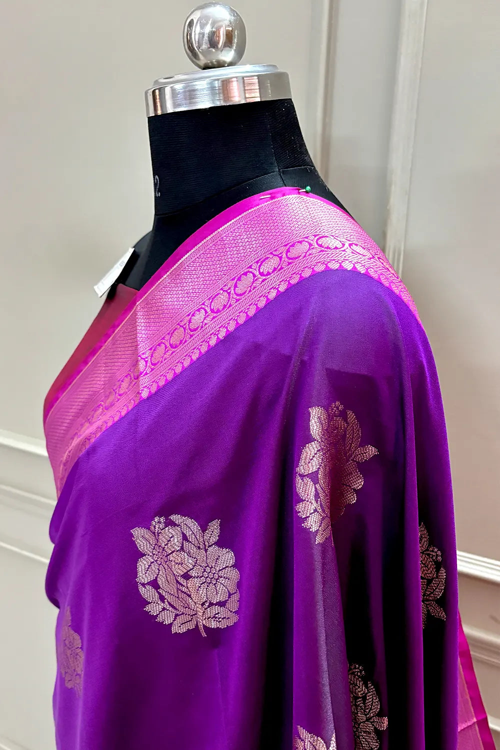 Purple and Pink Golden Zari Banarasi Silk Saree