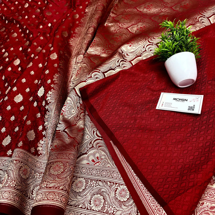 Red Golden Zari Katan Silk Banarasi Saree