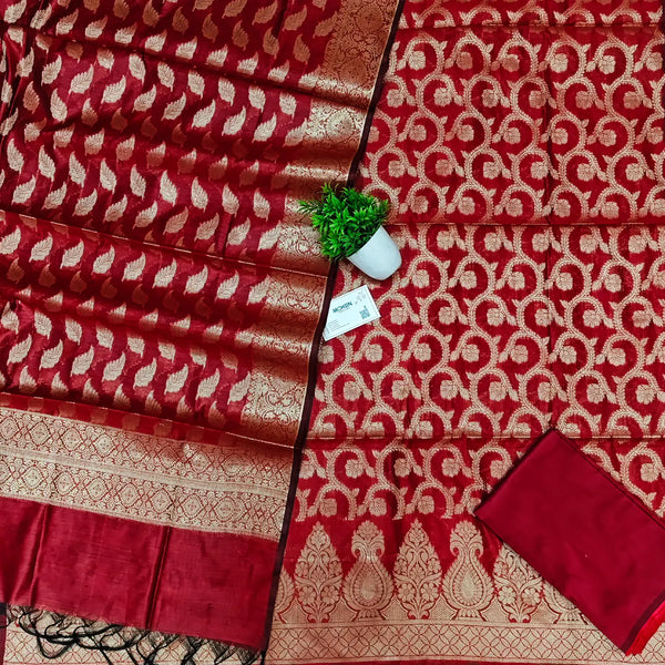 Red Kalgha Jaal Banarasi Silk Suit