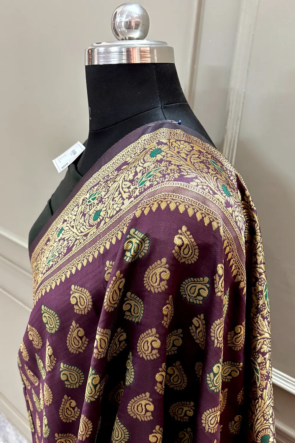 Wine and Green Resham Zari Silky Banarasi Saree