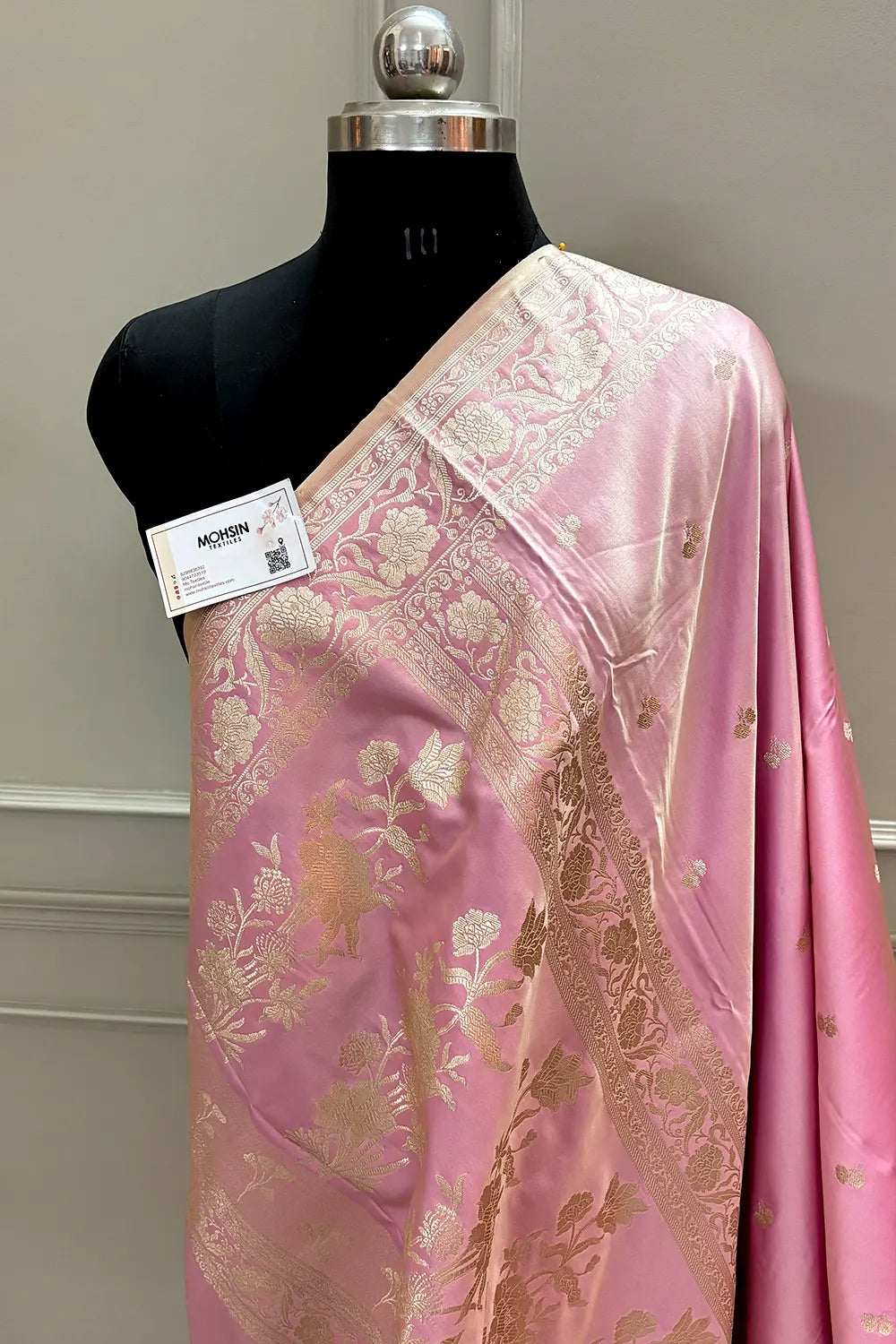 Baby Pink Babu Buti Katan Silk Banarasi Saree