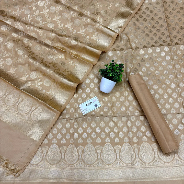 Beige Gumbad Buti Katan Silk Banarasi Suit