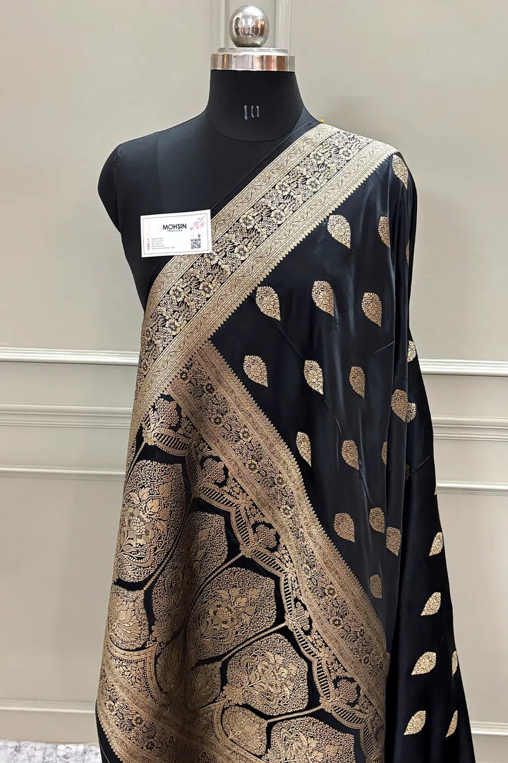 Black Badami Buta Katan Silk Banarasi Saree