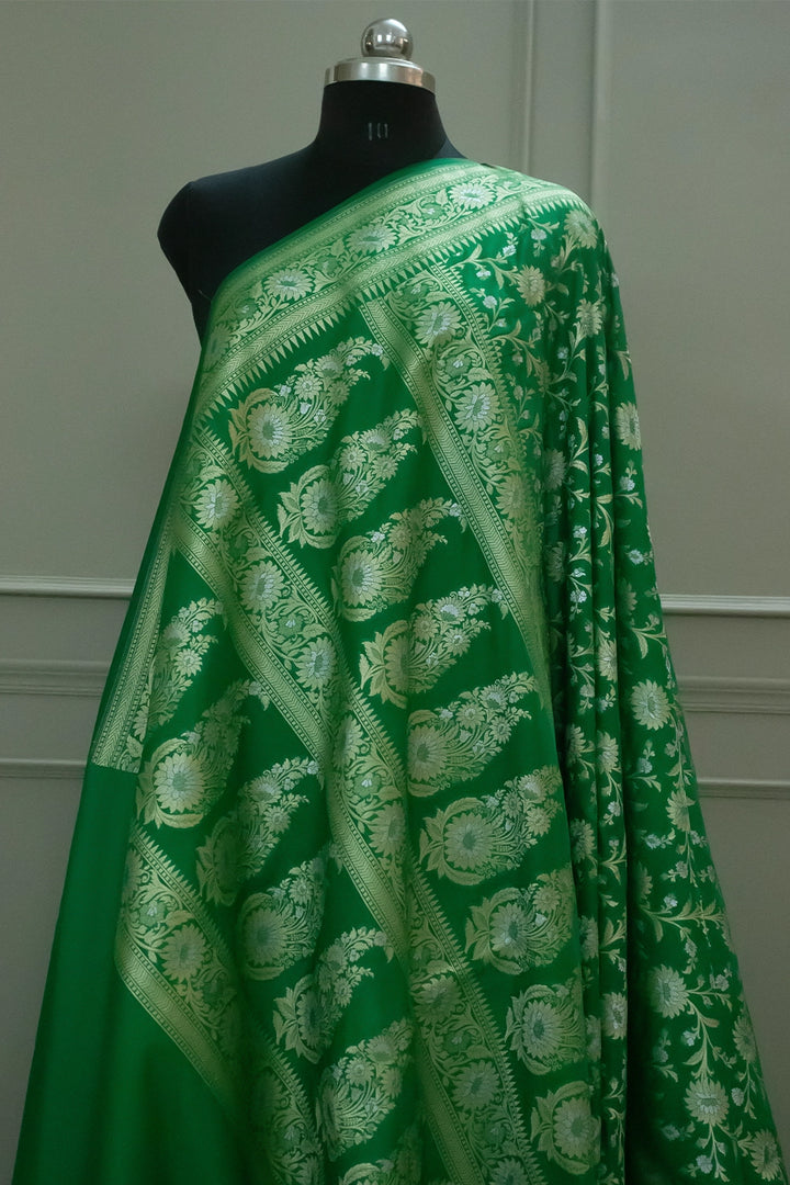 Green Ganga Jamuna Crepe Silk Banarasi Saree