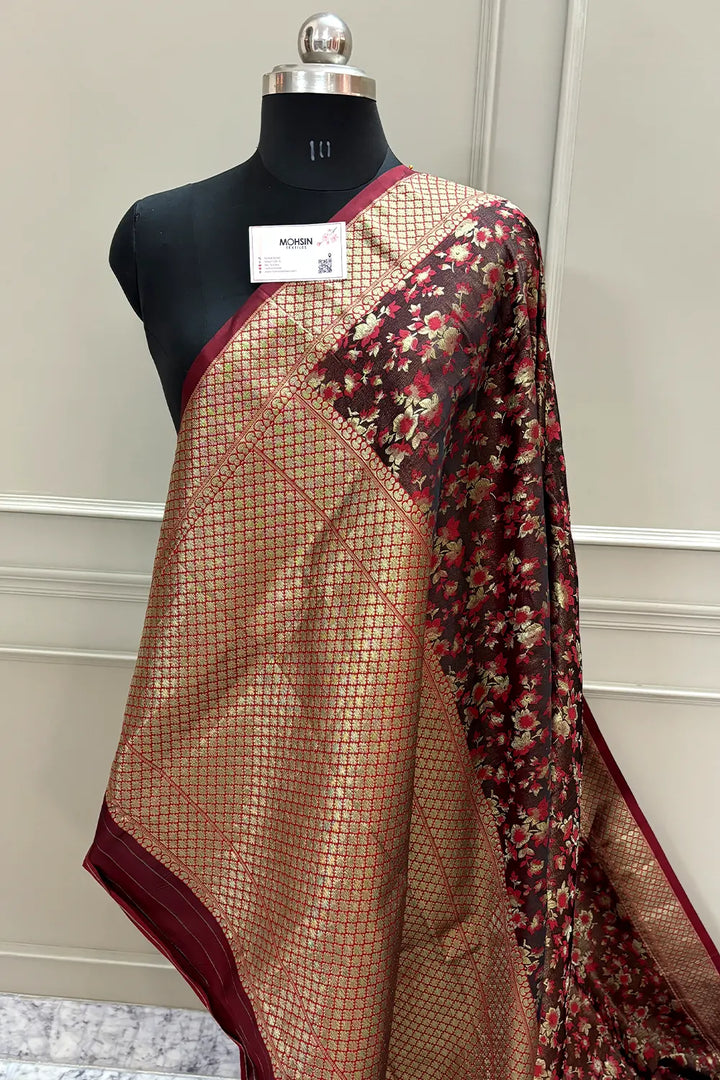 Maroon Jamawar Katan Silk Banarasi Saree