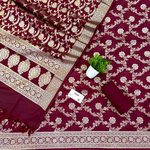 Maroon Kashmiri Jaal Katan Silk Banarasi Suit