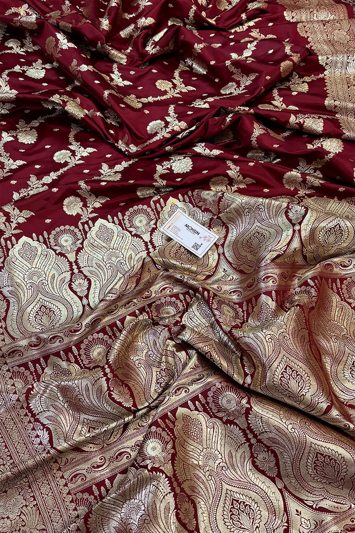 Maroon Tirchi Daal Katan Silk Banarasi Saree