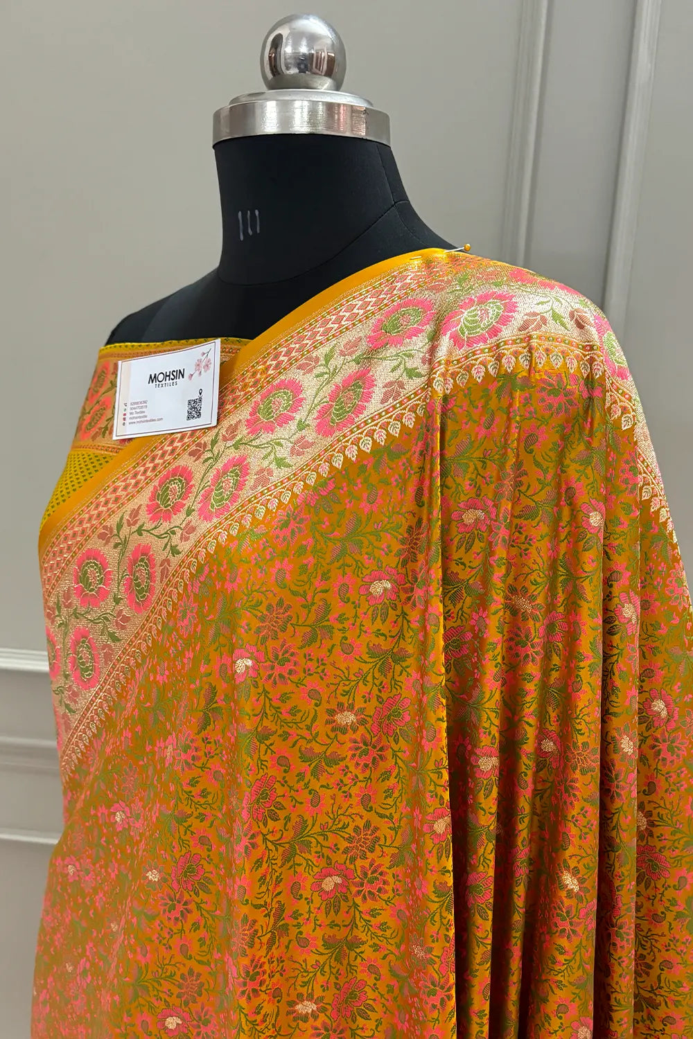 Mustard and Orange Jungli Jaal Katan Silk Banarasi Saree